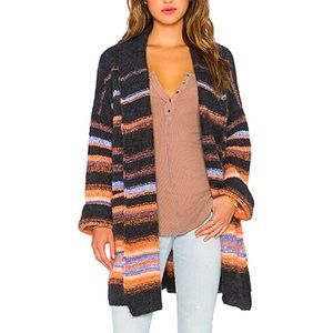 Free People Alpaca Stripe Cardigan in Charcoal Combo